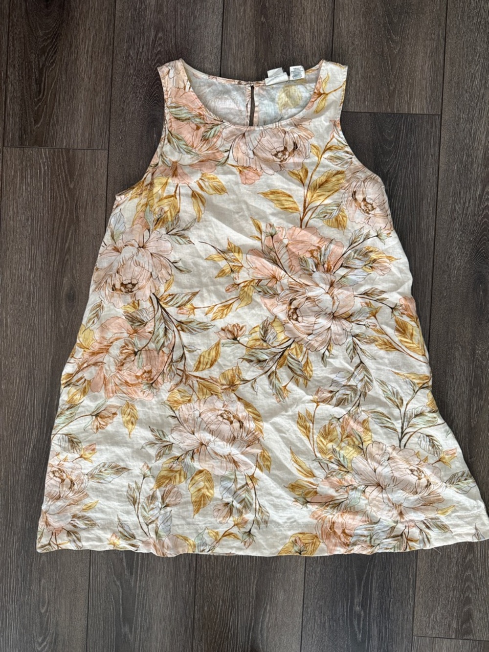 Nicole Miller Floral Linen Mini Dress - Cream and Pink 100% Linen